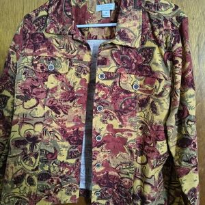 Christopher & Banks Red and Yellow Floral Jean Jacket